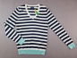 Preview: Feinstrickpullover Gr. 36/38 Tommy Hilfiger blau/weiß mit V-Ausschnitt