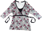 Preview: Stretchshirt Gr. 42 Canada schwarz mit rosa/pinken Blumen langarm Bindeband