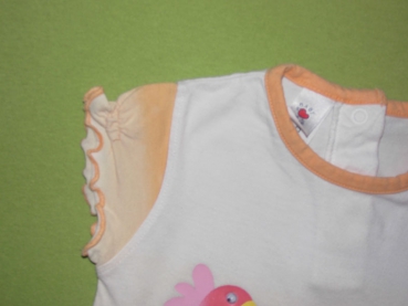 T-Shirt Gr. 80 C&A creme orange mit Wellensaum, Vögeln und Blumen und Wackelauge