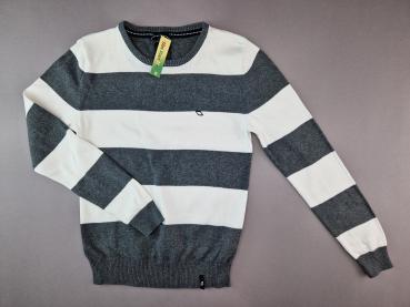 Strickpullover Gr. 158/164 O.N. Blockstreifen grau/weiß