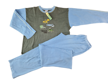 Schlafi Gr. 152 Schiesser grau/grün/blau langarm Baustelle