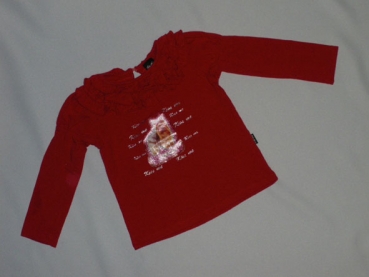 Langarmshirt Gr. 86 rot mit Glitzerhund und Rüschen