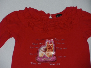 Langarmshirt Gr. 86 rot mit Glitzerhund und Rüschen