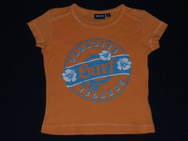 T-Shirt Gr. 110 Aldi orange mit blauem Aufdruck – surfen