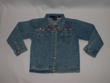 Jeansjacke Gr. 116 blue seven blau mit Blumenstickerei