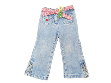 Jeanshose Gr. 80/86 Aldi hellblau mit Gürtel pink und Nieten