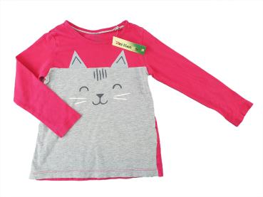 Langarmshirt Gr. 98 pink/grau Katze