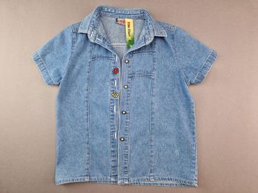 Jeansbluse mit Blumenverzierung Gr. 110 Kids Outfit kurzarm