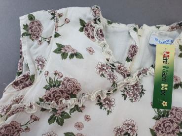 schickes Sommerkleidchen Gr. 98 Klitzeklein weiß/braun mit Blumen, Falbeln, Unterkleid