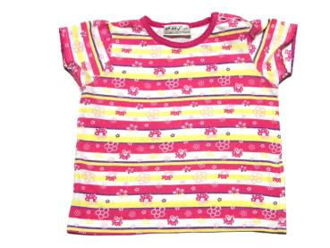 T-Shirt Gr. 68 pink/gelb/weiß gestreift mit Blumenmotiv