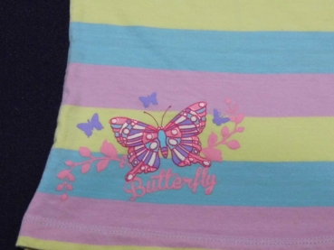 Achselshirt Gr. 92 hellblau/rosa/gelb Blockstreifen mit Schmetterling