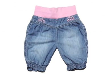 Sommerjeans Gr. 68 hellblau/rosa mit Bequembund und Fischen ¾ Hose