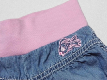 Sommerjeans Gr. 68 hellblau/rosa mit Bequembund und Fischen ¾ Hose