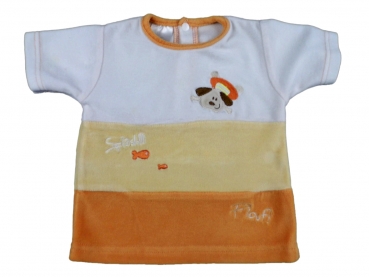 Samt T-Shirt Gr. 68/74 weiß/orange mit Hündchen