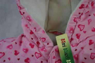 Winteranorak Gr. 80 rosa mit pinken Herzen, fleecegefüttert