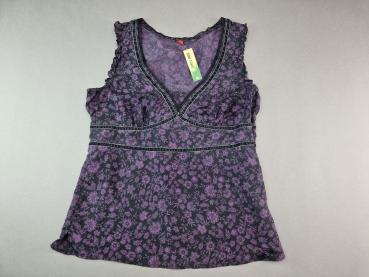 Seidenbluse Gr. 40/42 Esprit lila mit Spitze und Rüschen Samtband