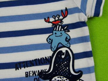 T-Shirt Gr. 62 Takko blau/weiß gestreift mit Piratentierchen