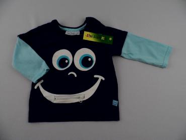 Langarmshirt Gr. 62/68 blau 2-Lagen-Look Reißverschluss Smiley