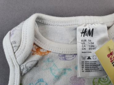 Trägerbody Gr. 56/62 H&M weiß mit bunten Tieren