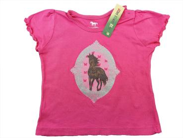 T-Shirt Gr. 74/80 pink Glitzerpferd, Wellensaum