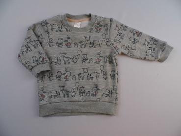 Sweatshirt Gr. 74 H&M grau mit Tieren und weißem Kuschelfleece