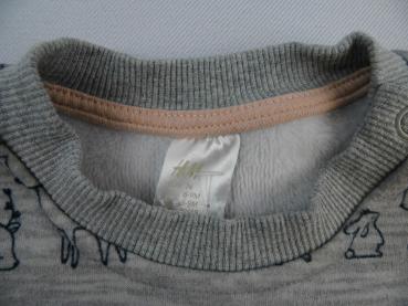 Sweatshirt Gr. 74 H&M grau mit Tieren und weißem Kuschelfleece