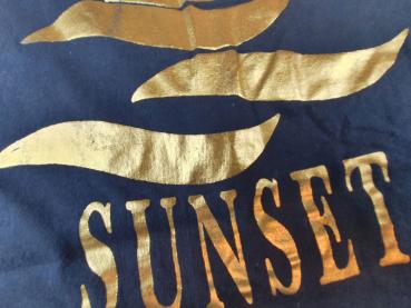 T-Shirt Gr. L schwarz Sunset goldener Aufdruck