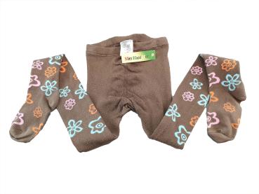 Strumpfhose Gr. 122/128 H&M braun mit bunten Blumen