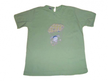 T-Shirt Gr. 104 Bob der Bär mintgrün mit Fallschirmspringer und Häkelkante