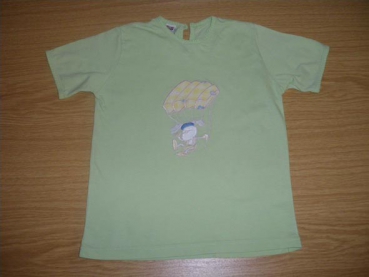 T-Shirt Gr. 104 Bob der Bär mintgrün mit Fallschirmspringer und Häkelkante