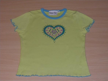 T-Shirt Gr. 92 Lindex grün mit Glitzerherz in blau und blauem Wellensaum