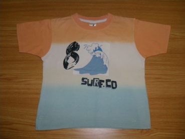 T-Shirt Gr. 98/104 Palomino orange/hellblau mit Surferwelle