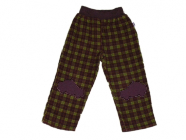 Cordhose Gr. 86/92 Jako-o braun grün kariert mit Auto auf dem Knie und Strickbund Thermohose