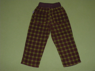 Cordhose Gr. 86/92 Jako-o braun grün kariert mit Auto auf dem Knie und Strickbund Thermohose