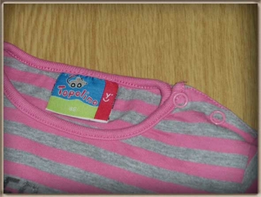 Ringelshirt Gr. 80 Topolino grau/rosa mit Silberdruck