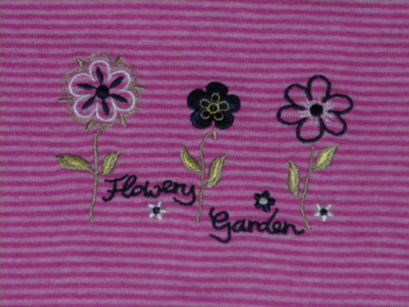 Ringel T-Shirt Gr. 92/98 pink/rosa mit Blumenstickerei