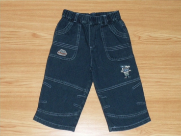 Jeanshose Gr. 74/80 Tüpfel dunkelblau mit Gummibund und Application