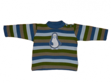 Langarmshirt Gr. 80/86 Jako-o Blockstreifen grün/blau mit Pinguin