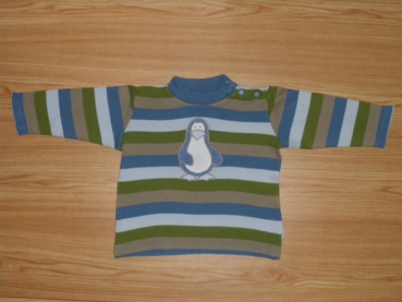 Langarmshirt Gr. 80/86 Jako-o Blockstreifen grün/blau mit Pinguin