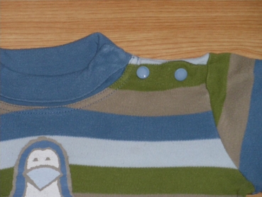 Langarmshirt Gr. 80/86 Jako-o Blockstreifen grün/blau mit Pinguin