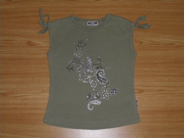 T-Shirt Gr. 98/104 Tina Toole oliv mit Silberglitzerblumen