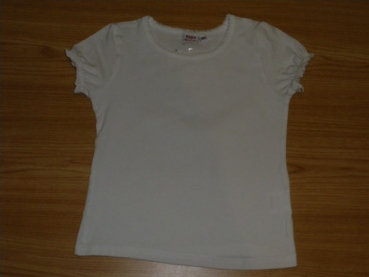 Stretchshirt Gr. 92/98 Topo weiß mit Häkelkante und Puffärmeln