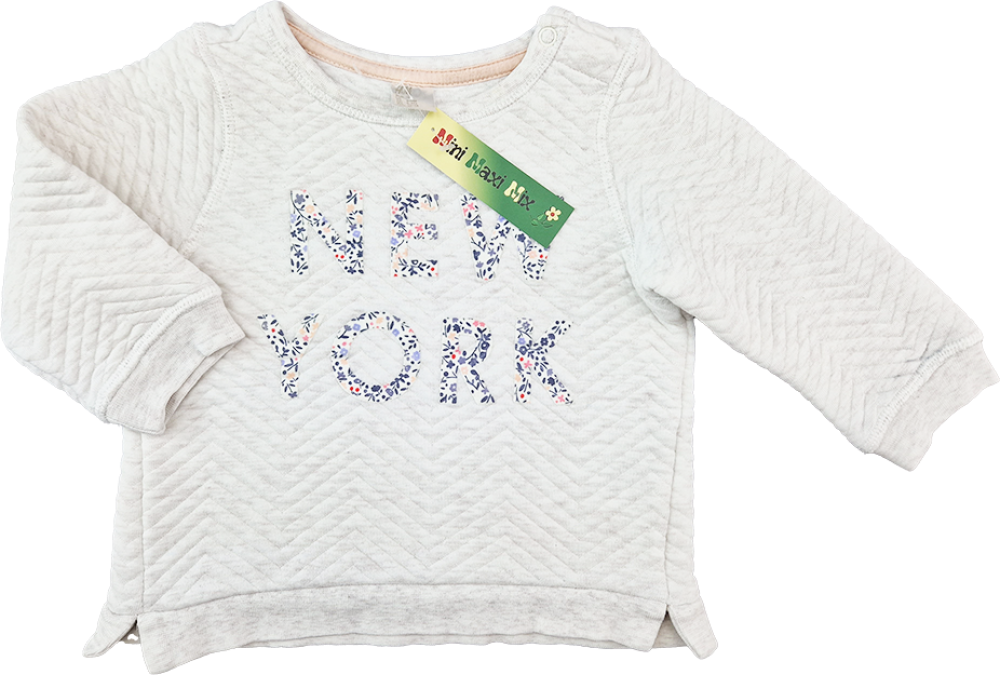 wattiertes Langarmshirt Gr. 74 H&M weiß/altrosa New York