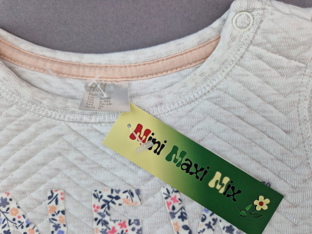 wattiertes Langarmshirt Gr. 74 H&M weiß/altrosa New York