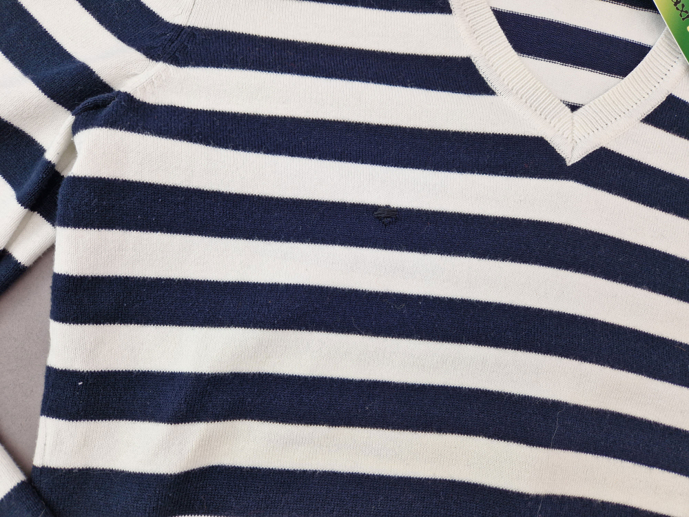 Feinstrickpullover Gr. 36/38 Tommy Hilfiger blau/weiß mit V-Ausschnitt