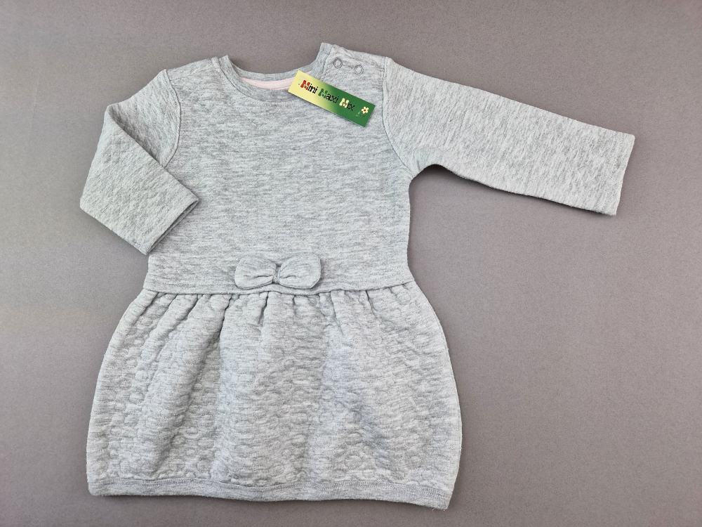 wattiertes Kleidchen Gr. 74/80 grau langarm Schleifchen