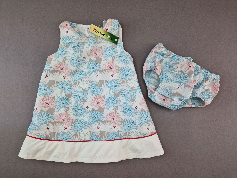 französisches Sommerkleidchen Gr. 74 Okaidi geblümt hellblau/rosa/weiß 2 Teiler