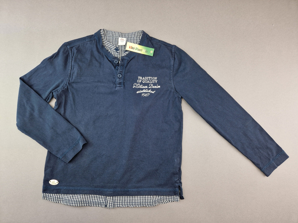 Langarmshirt Gr. 140 s.Oliver dunkelblau /kariert 2 Lagenlook