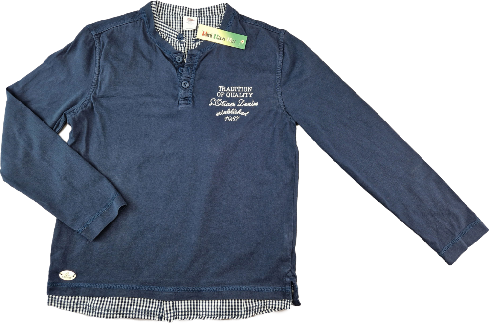 Langarmshirt Gr. 140 s.Oliver dunkelblau /kariert 2 Lagenlook
