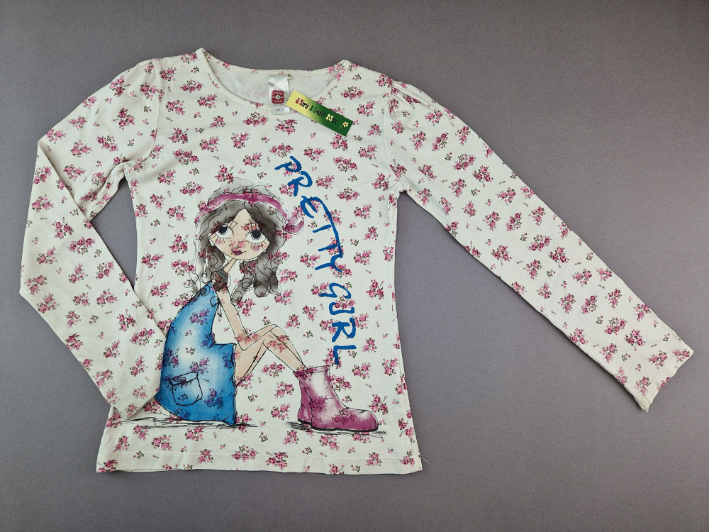 Langarmshirt Gr. 140/146 C&A weiß/rosa Rosen pretty girl